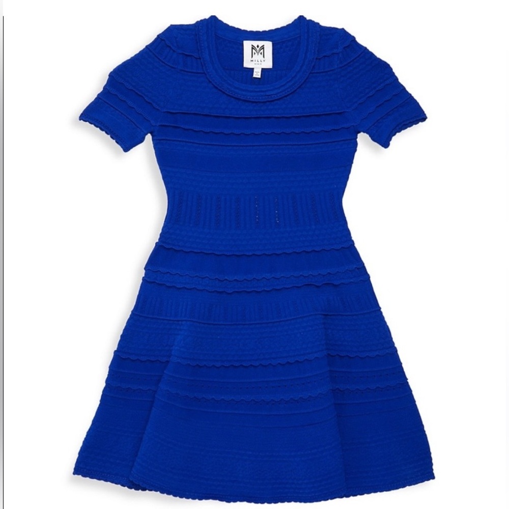 Milly Blue Ribbed Textured Fit & Flare Mini Dress - size: 14/16 girls - worn 1x